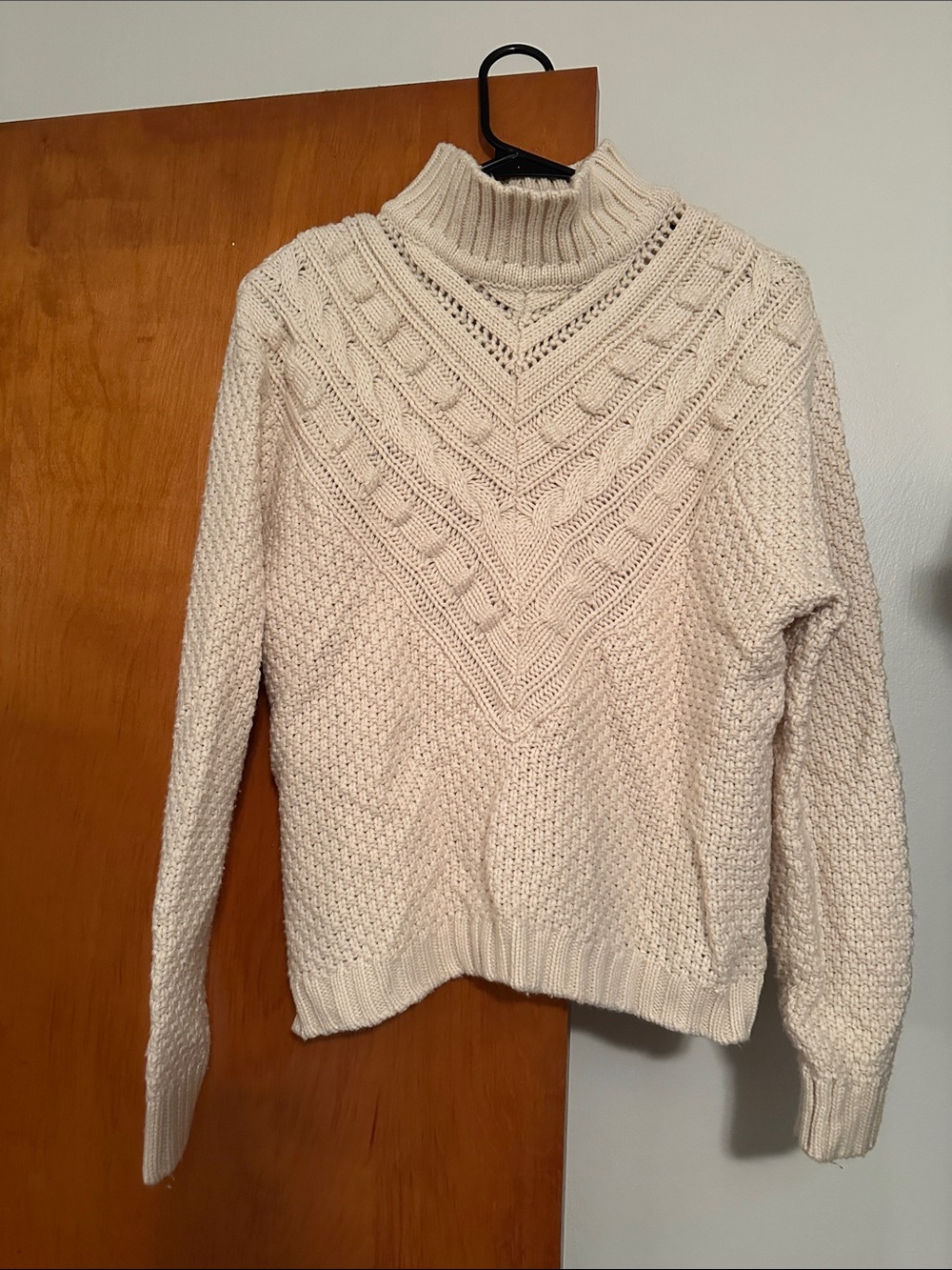 Cream Cable-Knit Turtleneck Sweater